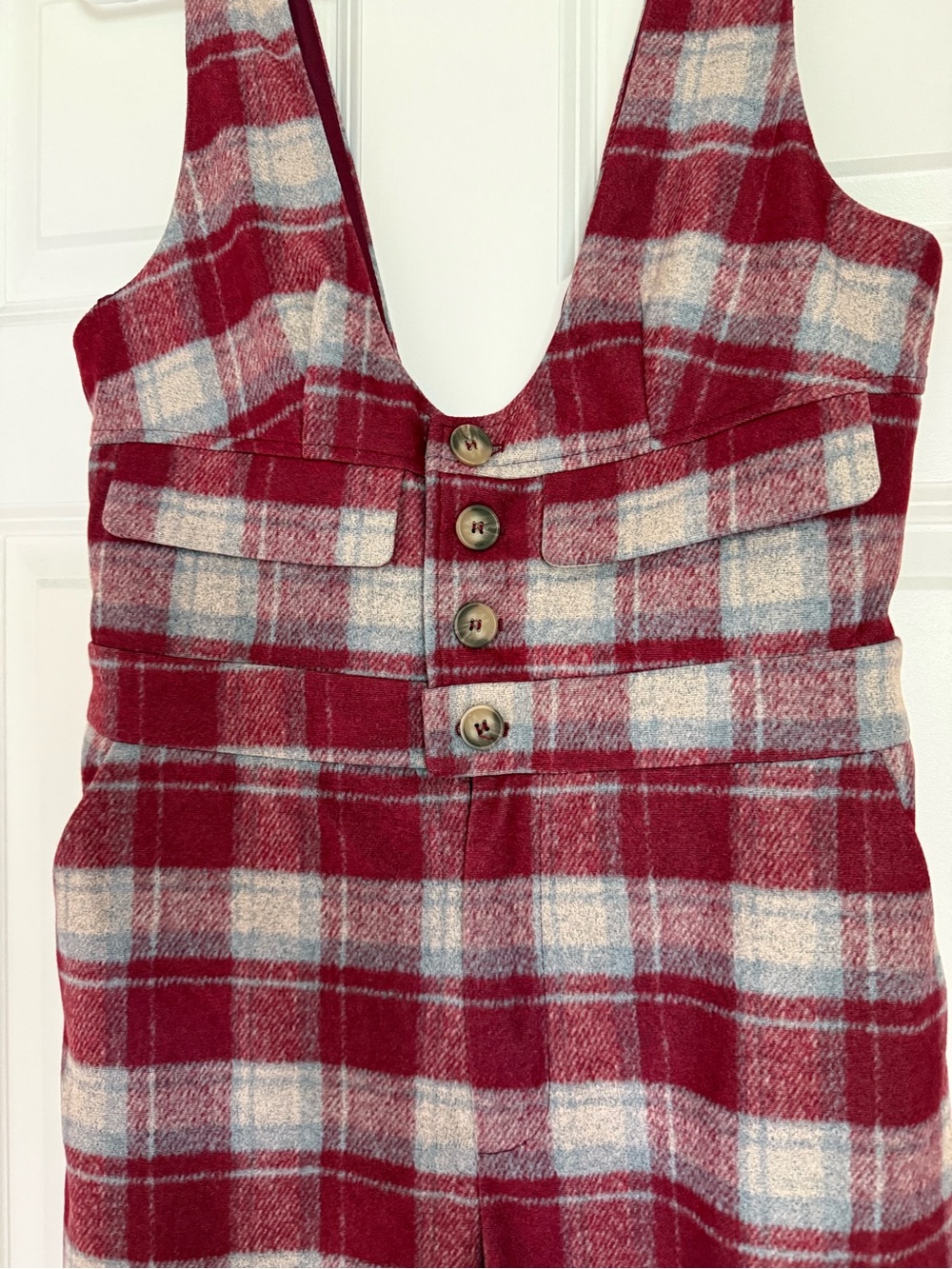 NWOT Festive Red Plaid Jumpsuit